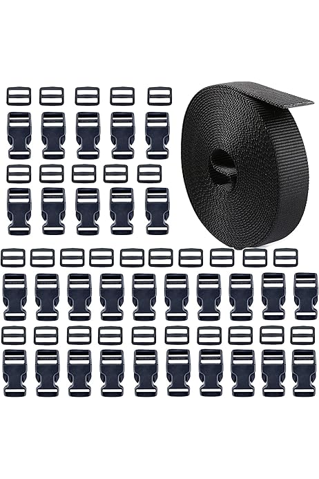 Kit Completo Fibbie E Cinghie Nylon Per Zaini, Borse E Accessori - 80 Fibbie + 10 Metri Di Nastro Nero