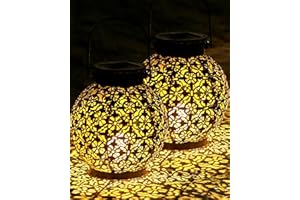 KEMRAES Solar Lantern Outdoor, IP44 Waterproof Lantern, Garden Solar Lamp for Sustainable Lighting, Metal Hanging Patio Lawn Warm White, 2PACK