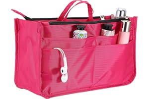 IGNPION Wkładka z nadrukiem, organizer do torebki, 13 kieszeni, rozszerzalna wkładka, torba, zamknięcie na zamek błyskawiczny, organizer, torba na pieluchy, wkładka z uchwytem (różowy)