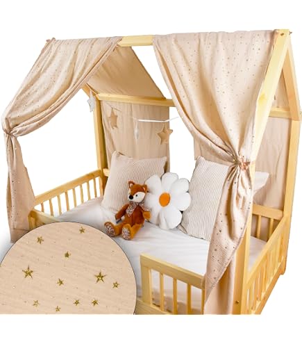 Ciel De Lit Maison En Tulle Avec Guirlande De Pompons - Décoration Chambre Enfant, Couleur Lilas, 340cm
