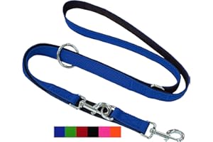 DEY - Premium Hundeleine Air Mesh 2m | 3fach Verstellbar | für Kleine, Mittelgroße u. Große Hunde | viele Farben | Doppelleine Hund Katze | Schleppleine | Führ-Leine | Welpen-Leine | Blau, XS