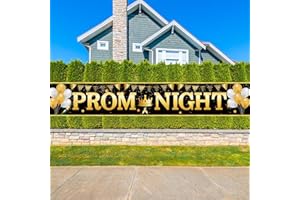LAMEK Prom Night Banner 2024 Graduation Prom Party Decorations Prom Photo Backdrop Gold and Black Graduation Prom Background for Indoor Outdoor Garden Yard Decor Prom Party Supplies,300x50cm