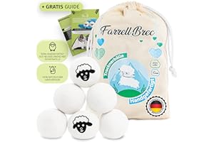 FARRELL BREC Birkental [6 XXL] extra langlebige Trocknerbälle für Wäschetrockner - natürlicher Weichspüler aus 100% neuseeländischer Schafswolle - in Handarbeit – optimal für Daunen