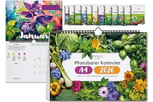 ‎MILULA STUDIOS Milula Studios Einpflanzbarer Kalender 2026 – Pflanzkalender & Saatgut Kalender 2026 mit Minimalistn & Samen für Kräuter, Gemüse, Obst & Blumen – Nachhaltig & Adventskalender (Pflanzkalender, A4)