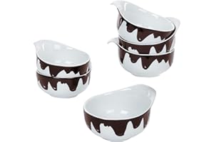 MamboCat Set de 6 Bols à Fondue Blob 150 ML 6 Bols de Service pour cuillère à Dessert Set à Fondue au Chocolat Vaisselle en Porcelaine Blanche Taches de Chocolat Décor Articles de Cuisine