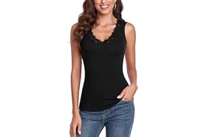 WOWENY Débardeur pour Femme Dentelle Garniture col en V Cami Casual Chemises sans Manches Fluide Haut Chic T Shirt Printemps Eté