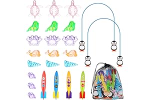 XstarG 25 Pezzi Giochi di Piscina Giocattoli da Immersione, Giocattolo Subacqueo Torpedo Banditi Immersioni Gemme Set Giochi D'affondamento Addestramento Regalo per Bambini con Borsa per Il Trasporto