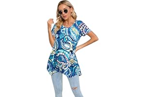 Enmain Damska tunika na co dzień 3/4 bluzka z długim rękawem damska swing tunika top luźna bluzka T-shirt okrągły dekolt elastyczna wygodna wakacje