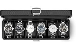 Vlando Uhrenbox Herren, 6 Uhren Uhrenkasten Leder, abschließbarer Uhrenkoffer mit Glasdeckel, Watch Box Uhrenaufbewahrung mit PU Uhrenkissen, Geschenk für Väter, Ehemann, Freund, Schwarz