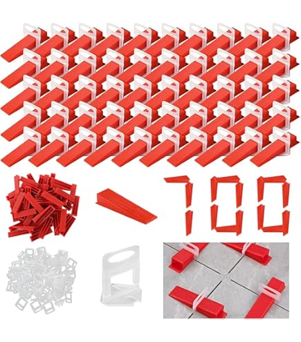 EXLECO 800 stuks tegelnivelleringssysteem, mini-tabbladen, 3 mm voegen, basis, 200 tegels, wiggen, tang voor tegels, hoogte 3-12 mm, treklussen, tegelleghulp, set, niveleerset, tegels, gereedschap