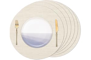 Banchif Manteles Individuales Redondos Manteles Individuales Juego de 6 Lavables Salvamantele Individuales Resistentes al Calor Antideslizante Diámetro 38 cm (Beige, Redondos Juego de 6)