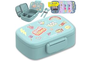 BEARFOOT Pudełko śniadaniowe dla dzieci z przegródkami, nie zawiera BPA, pudełko na lunch, pudełko bento, pudełko na kanapki, dla dziewcząt i chłopców, pudełko na przekąski, 100% zabezpieczone przed