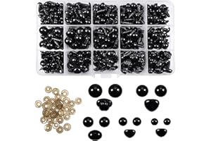 TOAOB THE ONE AND ONLY BABY TOAOB 720pcs Yeux et Nez de Sécurité en Plastique Noirs Yeux de Poupées d'animaux Peluche 6mm 8mm 9mm 10mm 12 mm avec Rondelles pour Fabriquer Artisanales Marionnettes Crochet Animales Tricotées
