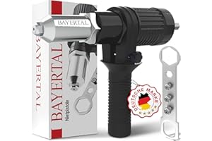 Bayertal® Nietpistolen-Set für Akkuschrauber und Bohrmaschinen - 4 Nietmundstücke - Professionelles Blindnietadapter-Kit für Metall, Kunststoff, Leder - Robuste Konstruktion - Premium Nietenzangen