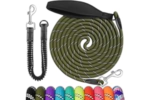 Aystkniet Longe pour Chien avec Cordon Elastique, 3M 5M 10M 15M 20M 30M Laisse de Dressage pour Chien avec Crochet de Verrouillage pour Petits, Moyens et Grands Chiens (Vert Armée, 5M × 8MM)