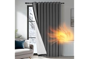 Deconovo Door Curtain Thermal Insulated, Energy Saving Window Panel with Thick Microfiber Lining, Windproof Double Layer Blackout Curtains for Living Room, W 118" x L 96", Dark Grey, 1 Panel