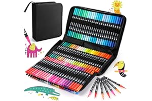 URBZUE Rotuladores Lettering 100 Colores, Punta Pincel, Doble Punta Fina, Acuarelables, Kit para Niñas, Brush Pen, Mandalas, Graffiti, Caligrafía, Dibujar