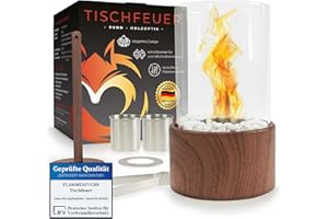 Flammenfuchs® Unique Table Fireplace in Elegant Wood Look - Table Fire XXL Set for Indoor & Outdoor Use - Bio Ethanol Table Fireplace - Infinite Burning Time - Ethanol Fireplace with Adjustable Flame