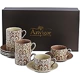 Artvigor, Porzellan Kaffeeservice, 12 TLG. Kaffeetassen 200 ml mit Untertassen, Kaffee Set in Geschenkverpackung für Weihnach