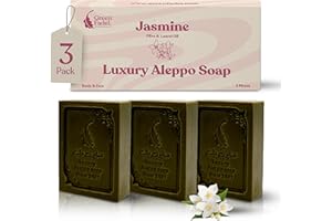 GREEN FADEL Sapone di Aleppo Luxury con Aroma di Gelsomino, 3 pezzi, con Olio d'Oliva e Olio di Alloro, Sapone all'Olio d'Oliva, Naturale