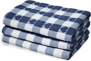 Kitchen Trends Woven Tea Towels 3pk Large 50 x 70cms Super Absorbent Hearts 100% Cotton (Navy)