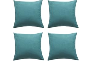 MINGPINHUIUS Outdoor Waterproof Cushion Cover, Pack of 4 Throw Pillow Covers Waterproof Garden Cushion Case Linen Square Pillow Cases for Patio Tent Balcony Couch Sofa, 18"x18"(45x45cm) - Teal