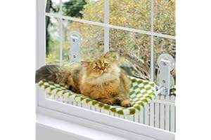 EDAGNY Hamac Confort Fenêtre Chat avec Tapis Réversible et Lavable - Hamac 54x30 cm pour Lit Fenêtre Chat Structure Métallique Résistant Supporte 18kg, Vert M
