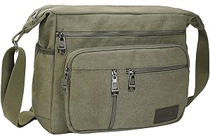 BOMKEE Bolsos Bandolera de Hombres, Bolso Hombro Grande de Lona para Portátiles, Senderismo, Trabajo y Escuela
