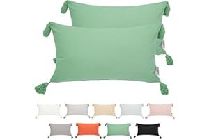 Viste tu hogar Pack 2 Funda de Cojín 100% Algodón con Borlas, Cremallera Oculta, Tejido Suave y Transpirable, Estilo Bohemio Chic para Salón, Dormitorio o Terraza, Verde Aguacate, 30X50CM