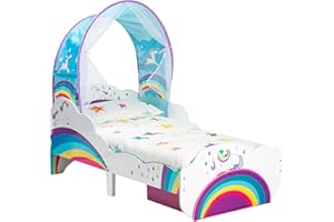 Hellohome Cama Infantil de Unicornio y Arco Iris con Dosel y cajón