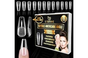 L'Exfose 552 pcs Capsule Americaine Ongle Ballerine - 12 Tailles Faux Ongles Long - Hypoallergenique PMMA Capsules Ongles Pose for DIY Nail Art & Salons - Semi Transparent Acrylique Ongle Capsule