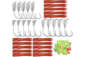 SHADDOCK 60pcs Fishing Hook Jig Lure Set-Soft Silicone Tube Lure Jig Hooks Octopus Skirts Bait Rig Bait Fishing Gear Set