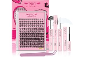 ‎PRO LASHBEAUTY DIY Eyelash Extension Kit, Individual Eyelash Kit with 144 Pieces Cluster Lash Binding and Seal, Glue Remover, Eyelash Applicator (Natural01-D-8-16mix)
