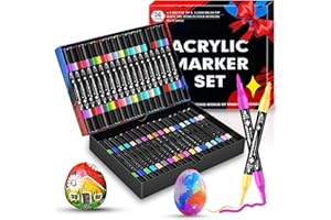 Dictien 36 Rotuladores (36 Colores) Rotuladores Acrilicos, Doble Punta,Rotuladore Permanentes de Colores,Cerámica, Vidrio, Madera, Tela, Lienzo y Metal. a Base de Agua, Secado Rápido