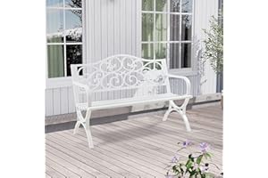 casa.pro Garden bench Utav Outdoor bench weatherproof 127 x 53 x 79 cm Metal max. 300 kg White 3-seater bench