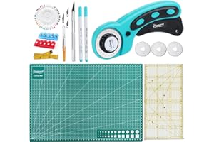 Homewit Roller Cutter for Fabric - A3 Cutting Mat, Fabric Cutter Set with 3 Spare Blades, Quilting Ruler, Sewing Clips & Pins, Handle Rolling Cutter for Quilting Craft, Fabric, Leather, Cloth