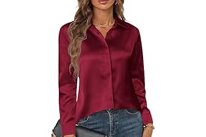Zeagoo Camicia da Donna in Raso di Seta Camicetta Elegante Bluse Scollo a V Camicia a Maniche Lunghe Button Down a Tinta Unita Shirts Classico Tops