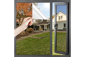 HONLONE One Way Window Film Reflective Window Film Privacy Anti Glare UV Window Film Heat Control Self Adhesive Tinted Window Film For Home and Office Silver 30x200cm