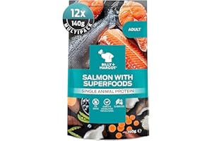 Billy + Margot Grain Free Wet Dog Food, Pack of 12 x 140g Pouches, All Natural Salmon Recipe with Superfoods for Adult Dogs - Total Satisfaction Promise