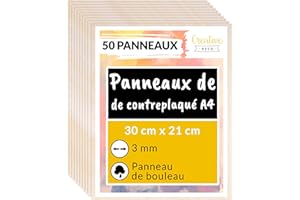 Creative Deco 50 x A4 Contreplaqué 3mm | 300 x 210 x 3mm (+/- 2mm) | Planche Bois Brut Bouleau | Panneau Feuille Découpe Laser | Bois pour Pyrogravure, Gravure, Cricut, Maquette
