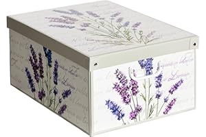 Lavatelli Caja con tapa perfumada, organizadora, de almacenamiento ropa, para almacenaje decorativa en carton, 39x50x24 cm, ideal para armario, baul, zapatos, calcetines, juguetes, regalo, LAVANDA