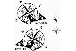 Artstickers 2 Unidades Pegatinas Brújula Rosa de los Vientos (25x19cm) + 2 Estrellas de Regalo Trail Off Road Todoterreno 4x4 Sport para Coche o Moto (Negro)