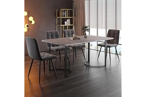 Ctastay Esstisch-Set mit 4 Stühlen 140x80 cm, Essgruppe mit 4 Stühlen aus Samt, Küchen-Esstisch für Zuhause & Familie, Schwarz Metall Tischbeine + 4 Dunkelgrau Stühlen