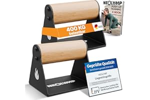 ‎NEOLYMP NEOLYMP 2er Set handgelenkschonende Holz Liegestützgriffe mit Calisthenics-Übungen - handgefertigten Parallettes, Push up Bar, Handstand Griffe, Dip Barren, Calisthenics-Equipment