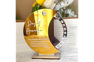 VEEKAY Ramadan Kalender Countdown,Drehbar Eid Mubarak Kalender,30-Tage Countdown,Eid Mubarak Adventskalender,Acryl-Kalender,DIY Ramadan Dekorationen Countdown-Kalender (Mond Gold + Digital Silber)