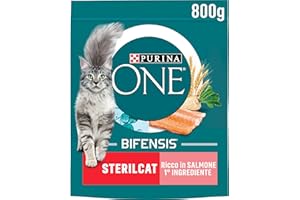 Purina One Bifensis Sterilcat Crocchette Gatti Sterilizzati Salmone e Frumento, 800g (L'imballaggio può variare)