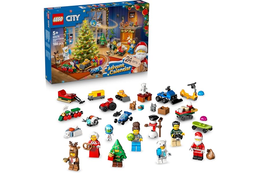 LEGO City Advent Calendar 2025 for 5+ Year Old Boys & Girls - Christmas Countdown Toy with 24 Surprises incl. a Train, Car & Tractor plus 7 Minifigures - Gift Idea - 60475