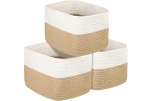 Aevcvok Set di 3 Cestino Portaoggetti,Cesto in Cotone Intrecciato,Cesto Portabiancheria Bambini,Grande Cestini per Copertine Intrecciata in Corda di Cotone per Soggiorno,Giocattoli,Vestiti(36x25x22cm)