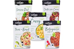 ‎LOTAO LOTAO Vegane Fertiggerichte - Ready to eat Bundle: 5 BIO-Gerichte ohne Zusätze und Soja | Schnell und praktisch: Fertigessen für Mikrowelle und Pfanne | Vegane Lebensmittel in Geschenkbox