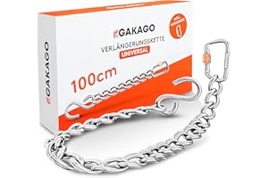 Gakago Verlängerungskette als Hängesessel Kette, Schaukel Verlängerung, Boxsack Halterung - Extra Starke Stahlkette mit S-Haken und Karabiner - Flexible Aufhängung auch für Draußen